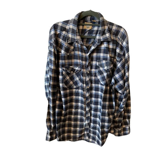 Moda Tech Blue Flannel Long Sleeve Pearl Snap XLT - Picture 1 of 5